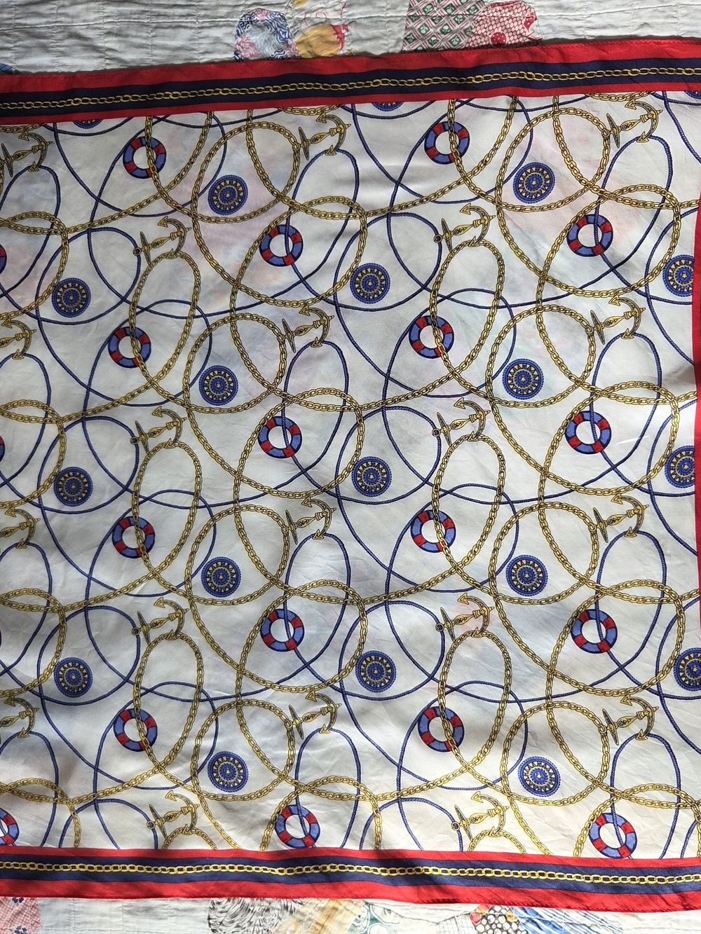 Nautical Print Women’s Scarf - Red, Blue & Gold